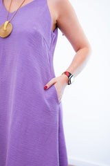 Vestido Dandara - Midi de Alça Decote V em Linho Light - Naguirre Shop