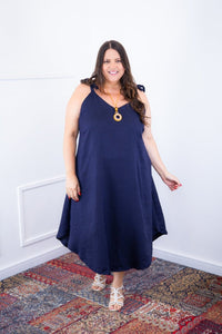 Vestido Dandara - Midi de Alça Decote V em Linho Light - Naguirre Shop