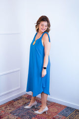 Vestido Dandara - Midi de Alça Decote V em Linho Light - Naguirre Shop