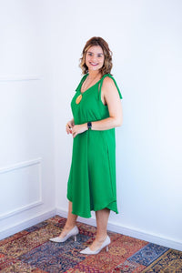 Vestido Dandara - Midi de Alça Decote V em Linho Light - Naguirre Shop