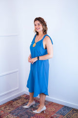 Vestido Dandara - Midi de Alça Decote V em Linho Light - Naguirre Shop