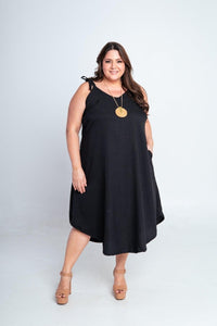 Vestido Dandara - Midi de Alça Decote V em Linho Light - Naguirre Shop