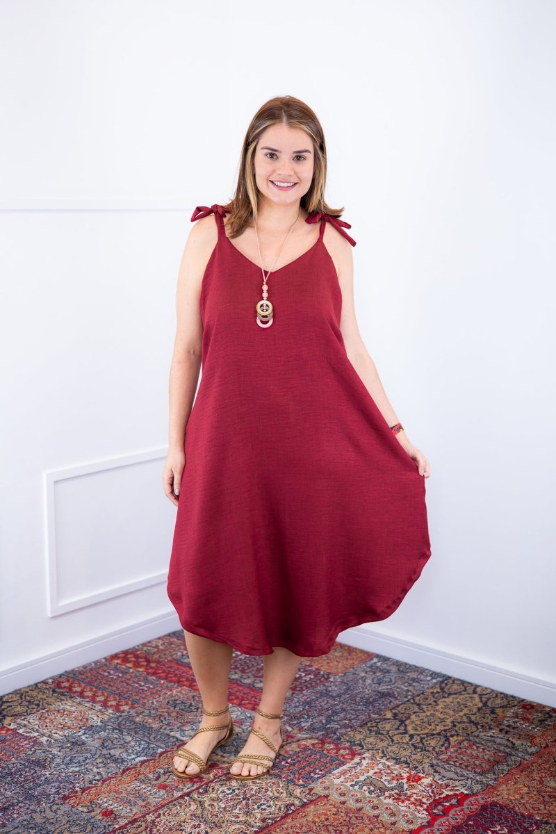 Vestido Dandara - Midi de Alça Decote V em Linho Light - Naguirre Shop