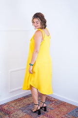 Vestido Dandara - Midi de Alça Decote V em Linho Light - Naguirre Shop