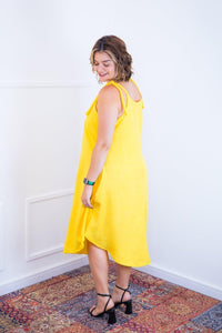 Vestido Dandara - Midi de Alça Decote V em Linho Light - Naguirre Shop