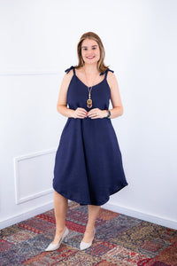 Vestido Dandara - Midi de Alça Decote V em Linho Light - Naguirre Shop
