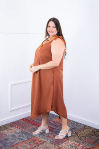 Vestido Dandara - Midi de Alça Decote V em Linho Light - Naguirre Shop