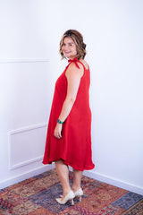 Vestido Dandara - Midi de Alça Decote V em Linho Light - Naguirre Shop