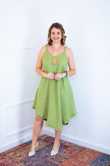 Vestido Dandara - Midi de Alça Decote V em Linho Light - Naguirre Shop