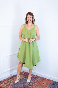 Vestido Dandara - Midi de Alça Decote V em Linho Light - Naguirre Shop