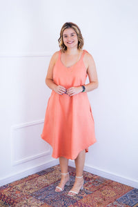 Vestido Dandara - Midi de Alça Decote V em Linho Light - Naguirre Shop