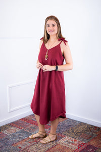 Vestido Dandara - Midi de Alça Decote V em Linho Light - Naguirre Shop