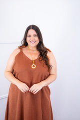 Vestido Dandara - Midi de Alça Decote V em Linho Light - Naguirre Shop