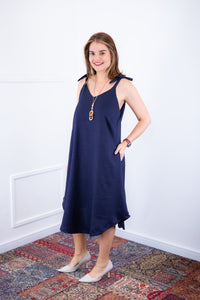 Vestido Dandara - Midi de Alça Decote V em Linho Light - Naguirre Shop