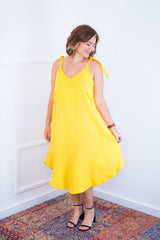 Vestido Dandara - Midi de Alça Decote V em Linho Light - Naguirre Shop