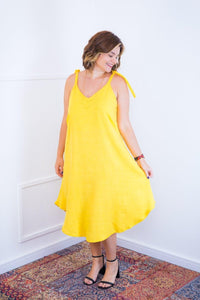 Vestido Dandara - Midi de Alça Decote V em Linho Light - Naguirre Shop