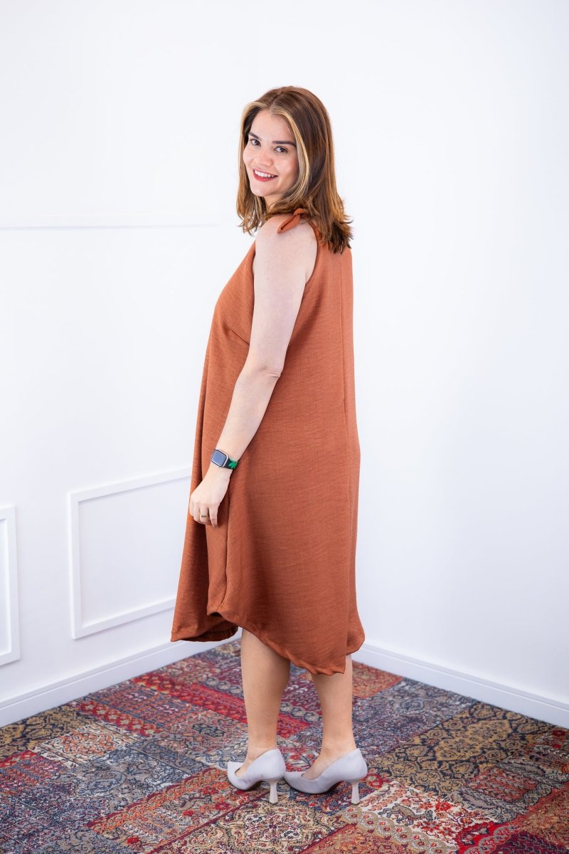 Vestido Dandara - Midi de Alça Decote V em Linho Light - Naguirre Shop