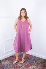 Vestido Dandara - Midi de Alça Decote V em Linho Light - Naguirre Shop