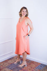 Vestido Dandara - Midi de Alça Decote V em Linho Light - Naguirre Shop