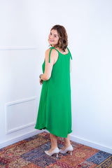 Vestido Dandara - Midi de Alça Decote V em Linho Light - Naguirre Shop