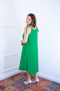 Vestido Dandara - Midi de Alça Decote V em Linho Light - Naguirre Shop