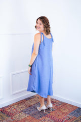 Vestido Dandara - Midi de Alça Decote V em Linho Light - Naguirre Shop