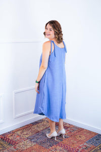 Vestido Dandara - Midi de Alça Decote V em Linho Light - Naguirre Shop