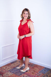 Vestido Dandara - Midi de Alça Decote V em Linho Light - Naguirre Shop