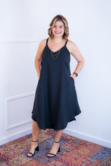 Vestido Dandara - Midi de Alça Decote V em Linho Light - Naguirre Shop