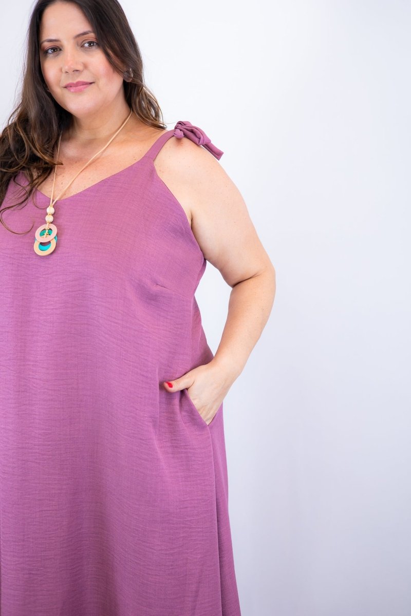 Vestido Dandara - Midi de Alça Decote V em Linho Light - Naguirre Shop