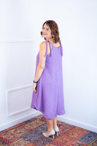 Vestido Dandara - Midi de Alça Decote V em Linho Light - Naguirre Shop