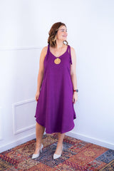 Vestido Dandara - Midi de Alça Decote V em Linho Light - Naguirre Shop