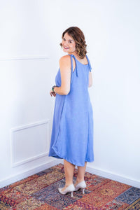 Vestido Dandara - Midi de Alça Decote V em Linho Light - Naguirre Shop