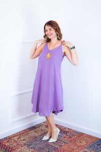 Vestido Dandara - Midi de Alça Decote V em Linho Light - Naguirre Shop