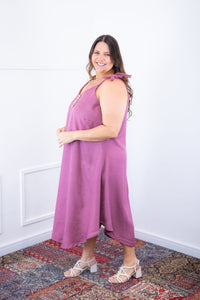 Vestido Dandara - Midi de Alça Decote V em Linho Light - Naguirre Shop