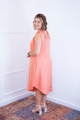 Vestido Dandara - Midi de Alça Decote V em Linho Light - Naguirre Shop