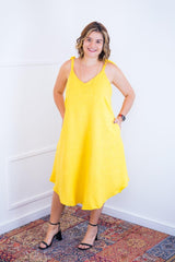 Vestido Dandara - Midi de Alça Decote V em Linho Light - Naguirre Shop