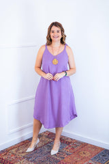 Vestido Dandara - Midi de Alça Decote V em Linho Light - Naguirre Shop