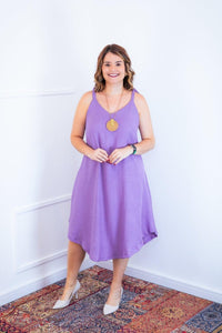 Vestido Dandara - Midi de Alça Decote V em Linho Light - Naguirre Shop