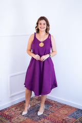 Vestido Dandara - Midi de Alça Decote V em Linho Light - Naguirre Shop