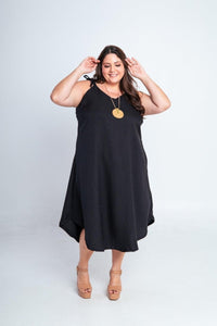 Vestido Dandara - Midi de Alça Decote V em Linho Light - Naguirre Shop