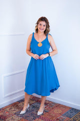 Vestido Dandara - Midi de Alça Decote V em Linho Light - Naguirre Shop