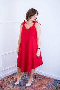Vestido Dandara - Midi de Alça Decote V em Linho Light - Naguirre Shop