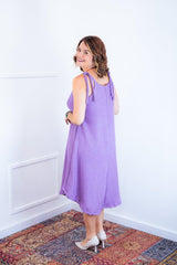 Vestido Dandara - Midi de Alça Decote V em Linho Light - Naguirre Shop