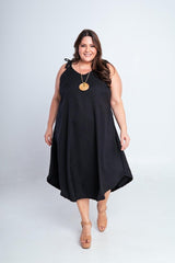 Vestido Dandara - Midi de Alça Decote V em Linho Light - Naguirre Shop