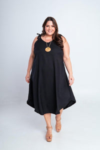 Vestido Dandara - Midi de Alça Decote V em Linho Light - Naguirre Shop