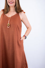 Vestido Dandara - Midi de Alça Decote V em Linho Light - Naguirre Shop