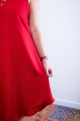 Vestido Dandara - Midi de Alça Decote V em Linho Light - Naguirre Shop