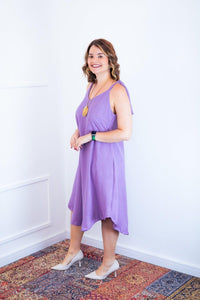 Vestido Dandara - Midi de Alça Decote V em Linho Light - Naguirre Shop