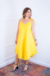 Vestido Dandara - Midi de Alça Decote V em Linho Light - Naguirre Shop